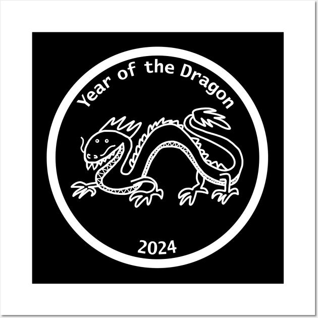 Year of the Dragon 2024 White Line Wall Art by ellenhenryart